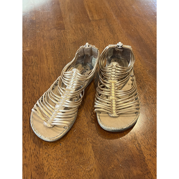 Gladiator‎ Sandals Strappy Metallic Gold Back Zipper Closure Size 10 - Picture 2 of 8